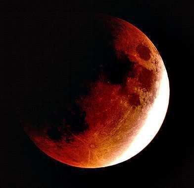 the point of total eclipse, the moon appears red This is due to the