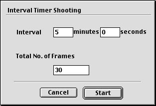 Using RemoteCapture Interval Timer Shooting This function allows you to specify the interval between shots and the number of shots. 1 Select [Interval Timer Shooting] in the [File] menu.