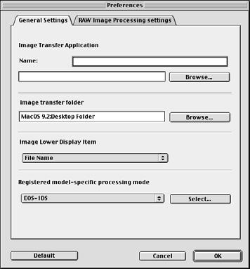 Specifying the Preferences You can use the procedure below to specify the general settings for File Viewer Utility and the processing method for RAW images. 1 Click the [Preferences] button.
