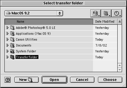 Transferring Images to Retouching Software 4 Click the [Browse] button of [Image transfer folder]. \ The [Select transfer folder] dialog box appears.