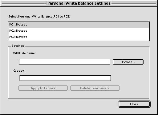 Selecting the Personal White Balance Up to 3 personal white balance settings, consisting of the white balance data saved in the Saving the White Balance procedure ( 3-28), can be registered on the