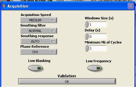 Toolbar Selected Configurations Windows Acquisition Window (Toolbar-Configuration-Acquisition) This window sets the measurement control and display presentation of the input signals.