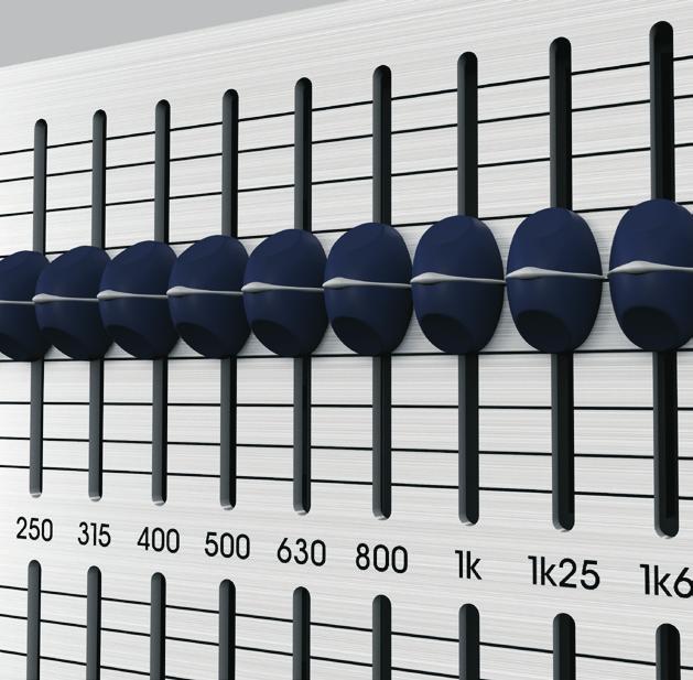 High Resolution Faders The graphic equaliser section features centre-detented long-throw 45 mm precision oil-damped faders which allow a high degree of control over the ±12 db range, and a ±6 db