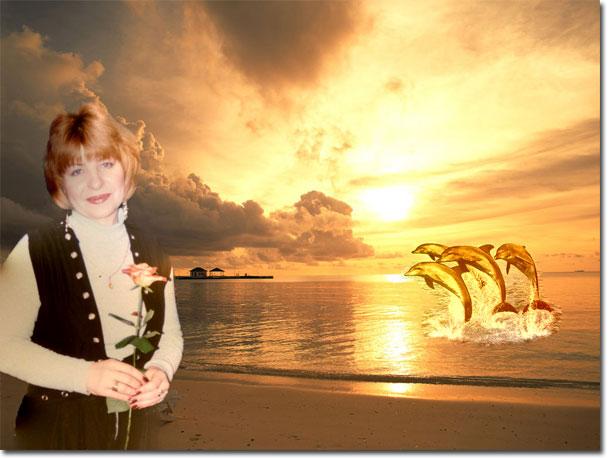 A greeting card 6. Activate the photo of the girl and select her with the tool Lasso. 7. Copy the selection - CTRL+C. 8. Activate the background image and paste the girl into the sea view. 9.