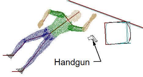 e) Click on or near the handgun symbol to position the text label arrowhead.