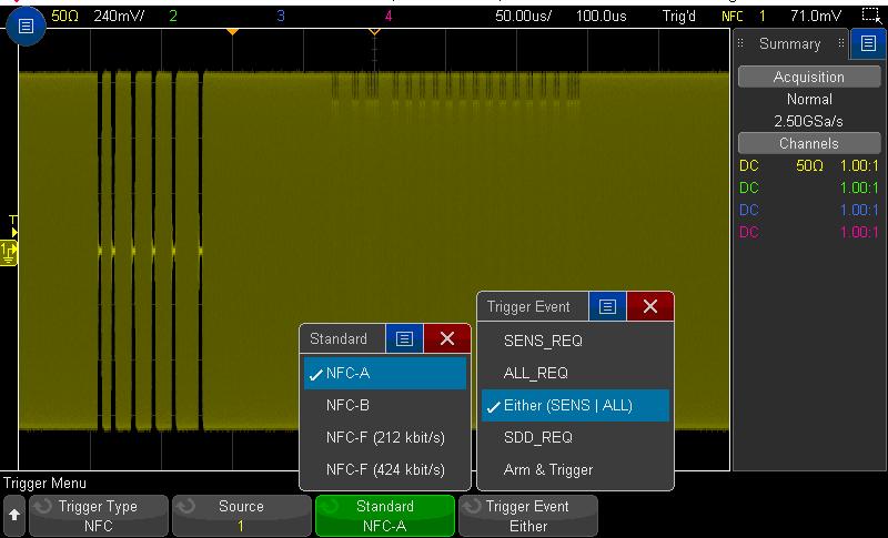 06 Keysight NFC Device Turn-on and Debug - Application Note Triggering on NFC Communication (Continued) The most reliable method for triggering on NFC signals is to use a scope with an NFC triggering