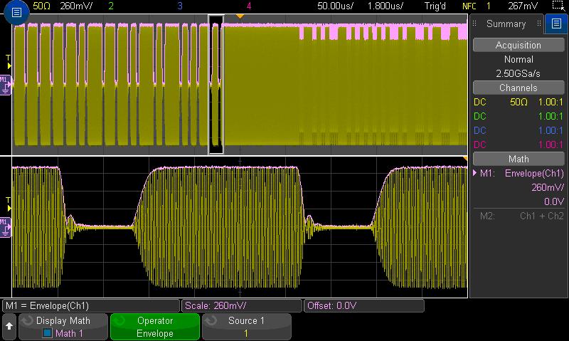 07 Keysight NFC Device Turn-on and Debug - Application Note Demodulating NFC Waveforms Using the scope s automatic parametric timing measurements to characterize critical modulated pulse shape