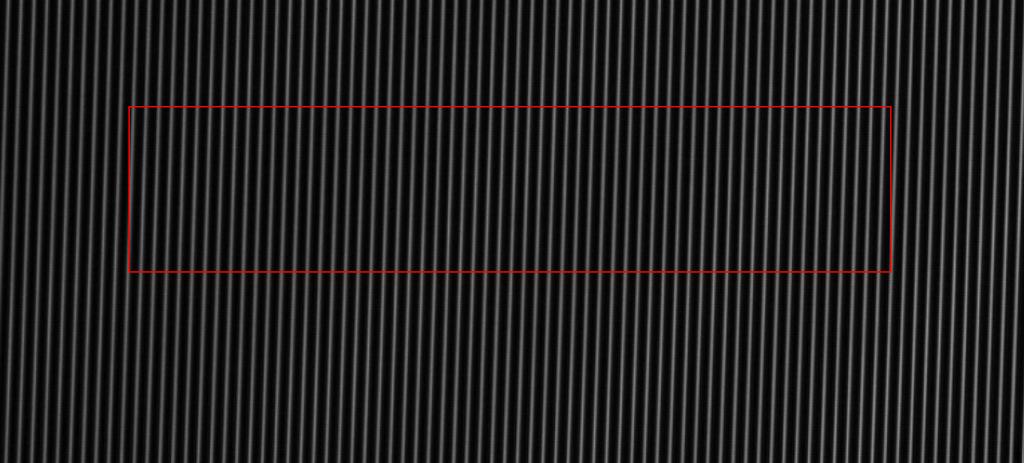 A typical screen shot from the camera is shown on the right. Only a small portion of the full CMOS sensor is shown, covering 23 FSRs of the VIPA horizontally, and 0.5 FSR vertically.