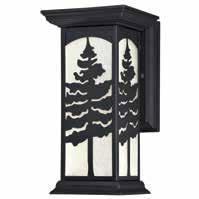 10" Back Plate: H: 5" W: 5" Includes 2 x 8.5 Watt Integrated LEDs Glenwillow Collection Elegant frosted seeded panels create the backdrop for a rustic pine tree design.