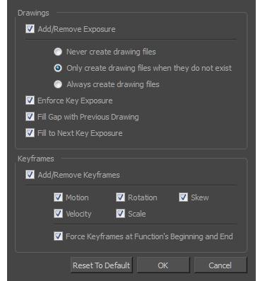 Chapter 1: Dialog Boxes How to access the Edit Default Paste Preset dialog box 1. From the Timeline menu, select Edit > Modify Paste Presets > All or Key Frame or Exposure.