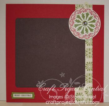 Step 17 Step 17. Page 20 Materials: (1) 1-1/2 x 8-1/2 strip of DSP, (1) 6 x 6 piece of Chocolate Chip card stock, (1) Clear rhinestone brad, Old Olive scrap cardstock, Stampin Dimensionals.