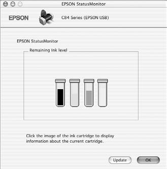 Macintosh OS X: Double-click the EPSON Printer Utility icon in the Applications folder. Choose C84 Series and click OK. Then click EPSON Status Monitor.