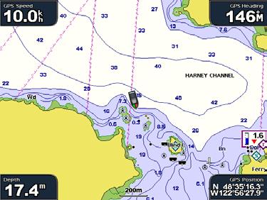 Using Charts Using Fishing Charts Use the fishing chart for a detailed view of the bottom contours and depth soundings on the chart.