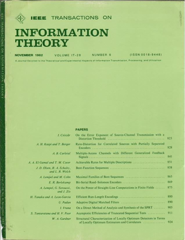 Editorial areas: coding techniques coding theory communications communication networks complexity cryptography detection and estimation