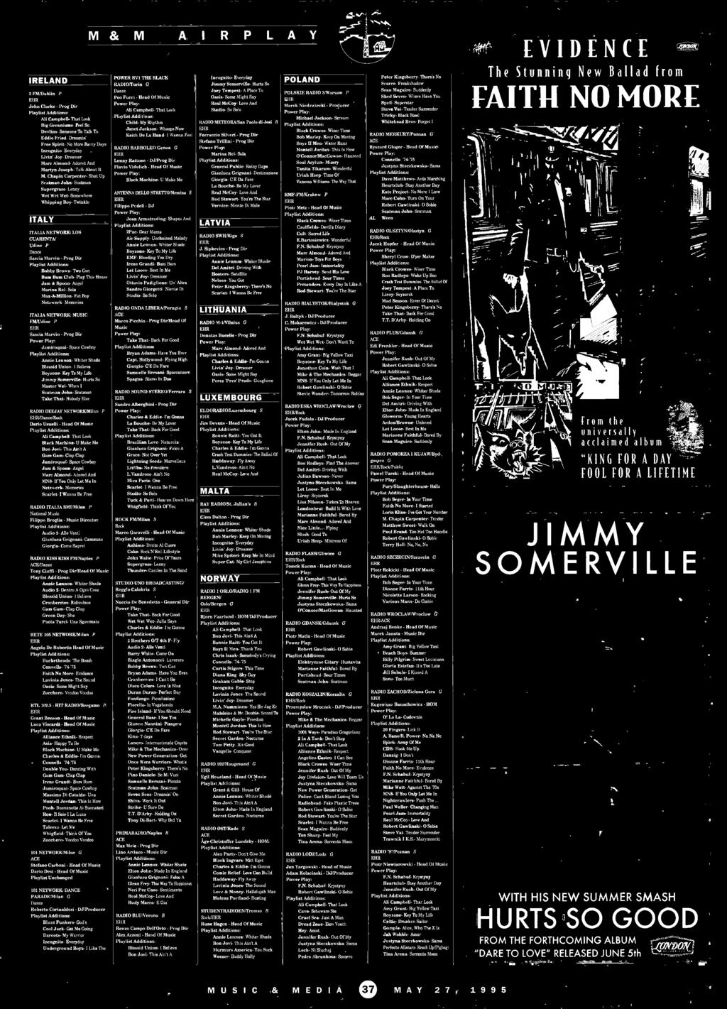 Annie Lennox- Whiter Shade Blessid Union- I Believe Boysone- Key To My Life Jimmy SomerviRe- Hurts So Master Wel- When I Scatman John- Seaman Take That- Nobody Elm RADIO DEEJAY NETWORK/hither P