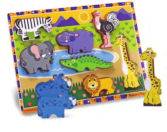 90 Dinosaurs Chunky Puzzle This wooden puzzle includes seven easy-grasp, chunky dinosaur pieces with a full-colour, matching picture underneath. The dino pieces stand upright for pretend play.