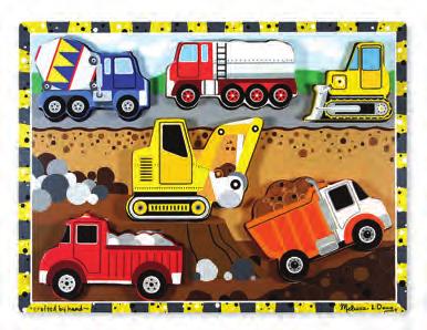 90 Construction Chunky Puzzle Digging dirt, moving earth or just driving down the road, construction vehicles are captivating. This wooden puzzle includes six easy-grasp, chunky vehicle pieces.