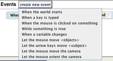 Click on create new event in the events editor and