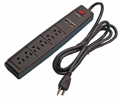 Surge Strips with USB Charging 6 AC outlets 120V / 15A 2 USB ports 5V / 2.