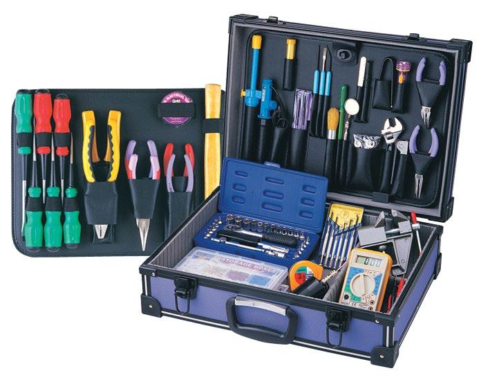 INSTALLATION TOOLS 95pc Pro-Technicians Service Kit Ideal for Network Installers and Field Engineers Attache style carrying case with 2 pallets Dimensions: 18.9ʺL x 14.1ʺW x 6.