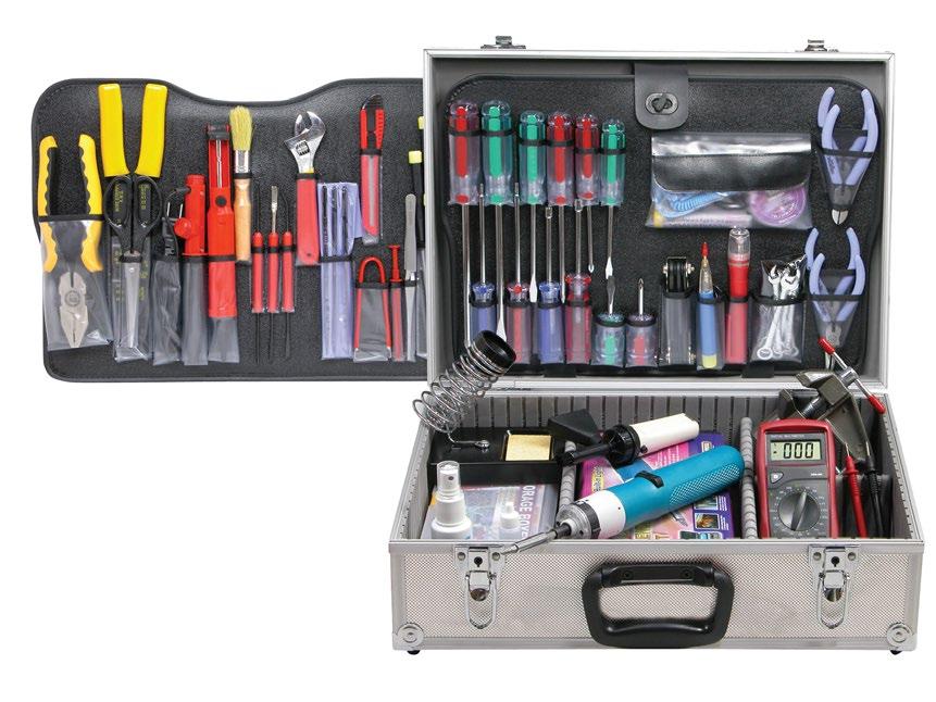 100pc Master Technician Tool Kit Ideal for Network Installers and Field Engineers Attache style carrying case with 2 pallets Dimensions: 18ʺL x 13ʺW x 6ʺD 3½ʺ Digital Multimeter Continuity Tester