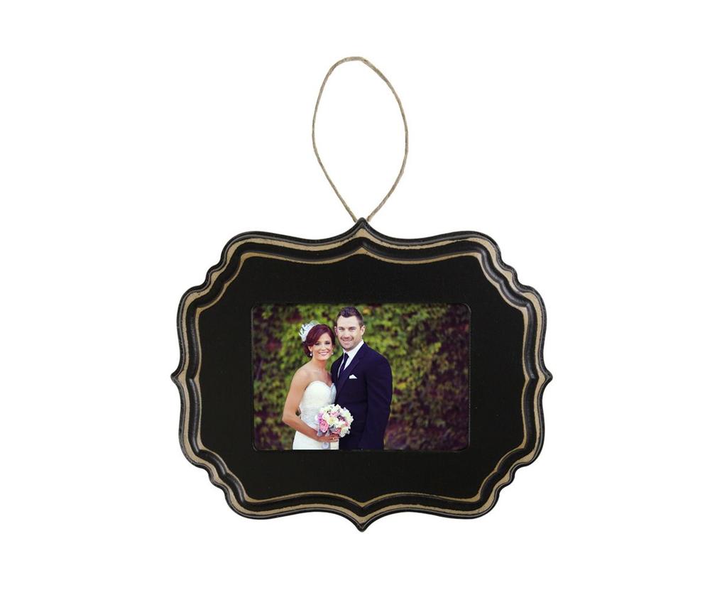 Mini frame ornaments are printed on metallic paper and are available in
