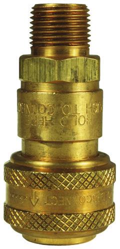 MIL-C-4109F/A-A-59439 for air service only Female Pipe Thread Female NPT ¼" ¼" brass 27 CFM DCB20 24 ¼" ⅜" brass 27 CFM DCB2023 24 ⅜" ¼" brass 45 CFM DCB2622 12 ⅜" ⅜" brass 45 CFM DCB26 12 ⅜" ½"