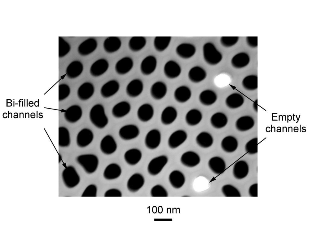 Arb. unit (22) (12) (11) (24) 2 3 4 5 6 2θ (degree) Figure 1: (a)cross-sectional view of the cylindrical channels of 65 nm average diameter of an anodic alumina template, shown as a transmission