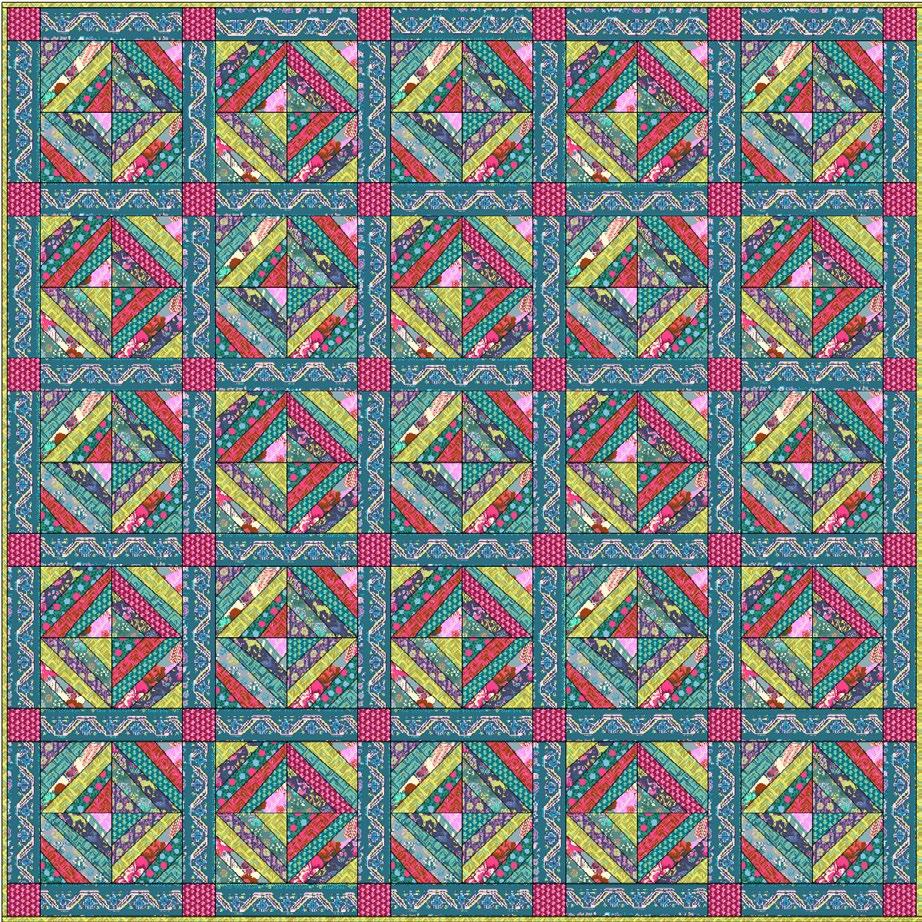 Folkloric Dream Featuring Splendor by Amy Butler Blending small prints with bold florals makes this folkloric quilt feel like legends from the past.