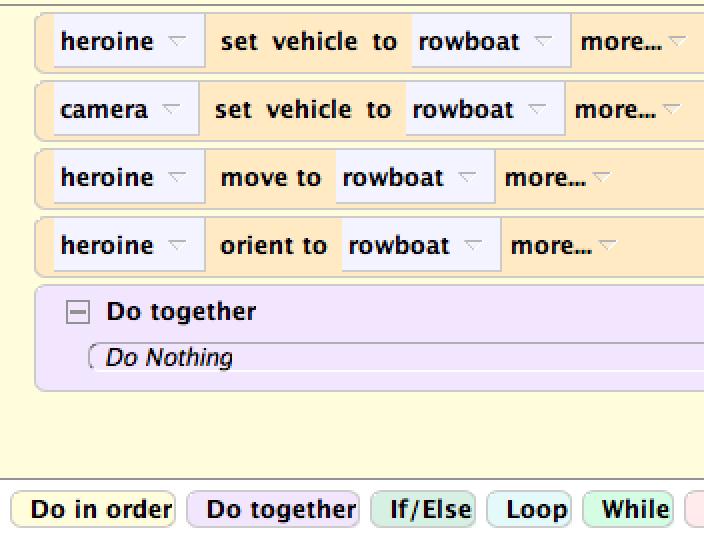 Do Together Now, from the bo5om of the screen, where there are several advanced (but common) coding constructs, drag in a do together.