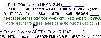 Then CLICK the Back button on your Web browser and come back to the Google search results. When I did the +ged2html +ragan search there were over 1700 results.
