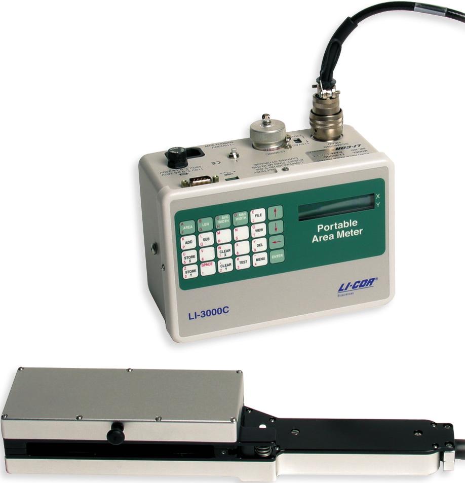 LI-3000C Portable Area Meter Leaf Area of Living Plants or Detached Leaves in the Field or Laboratory Non-destructive leaf area measurement in the field 1 mm 2 resolution Displays and stores