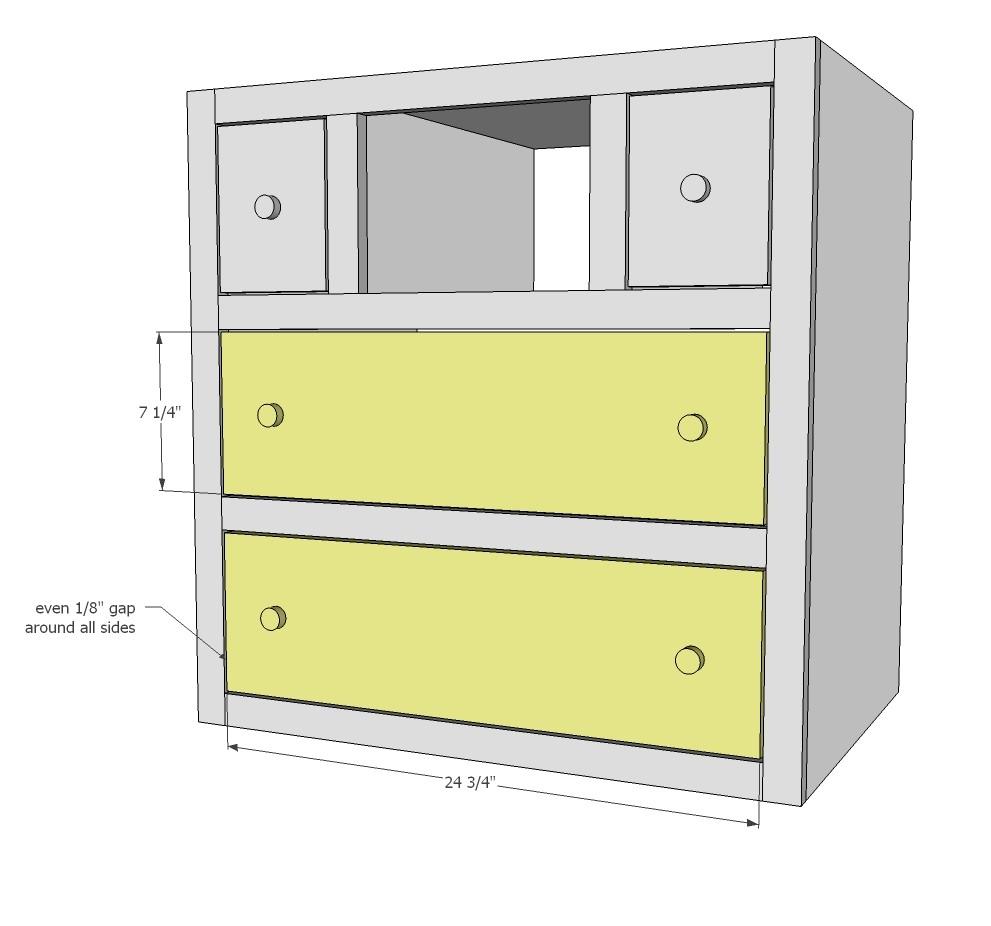 [28] Attach drawer face to drawers with even 1/8" gap on all