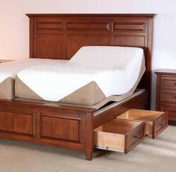 McKenzie Mantel Storage Beds for Adjustable Bed Bases Glazed Antique Cherry Finish ~ Caffè Finish Old World inspired design elements embrace today s modern solutions to transform your space into a