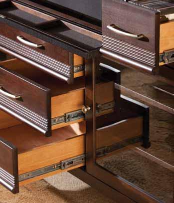 Full extension metal ball bearing drawer slides provide effortless access to spacious drawers. Made of American Alder hardwoods. Full extension metal ball bearing drawer slides.