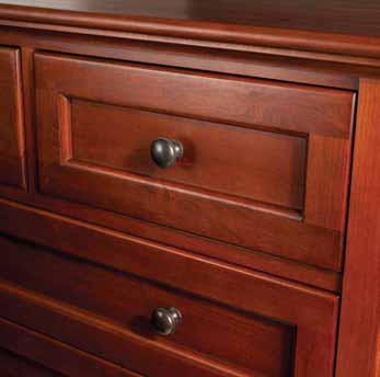Full extension metal ball bearing drawer slides provide smooth and effortless access to spacious drawers. Tuscan bronze knobs. Made of American Alder hardwoods.
