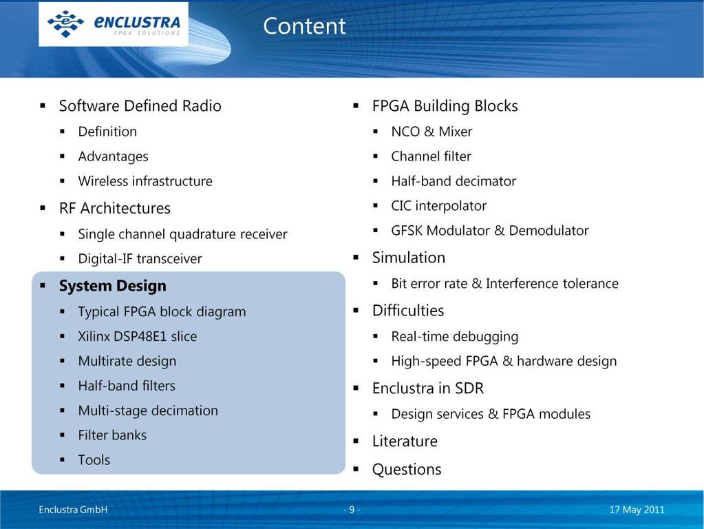 PLC2 FPGA Days 2011 - Software Defined Radio