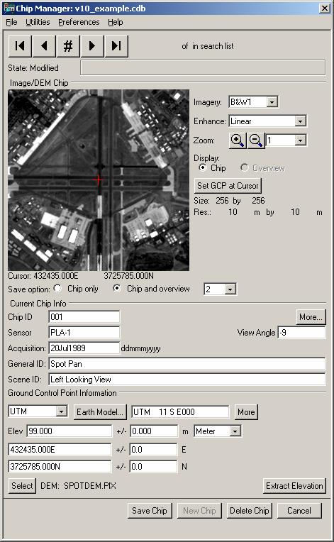 3. With the source image and DEM loaded, chips can be collected as follows (reference diagrams are below): Click on the New Chip button at the bottom of the Chip Manager panel.