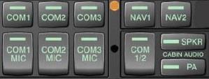 Audio Channel Selection Primary audio selector buttons Additional audio source selector buttons COM 1/2/3 MIC Selects a COM channel for transmit & receive COM 1/2/3 Selects an