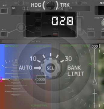 The following user interface elements control the Track Over Ground-mode on the MCP: Heading/track reference switch 1 2 Direction target window Rotary direction selector 3 4 Direction HOLD button
