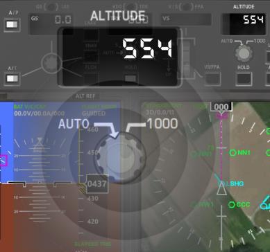 The following user interface elements are used to control the Altitude-mode on the MCP: Altitude target window 1 Rotary altitude selector 3 Altitude HOLD button 4 Element 1 Altitude target window 2