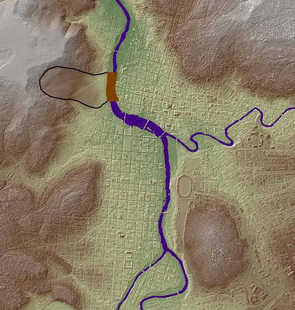 Examples of the basemap with several themes or shape files selected (dam2.shp, debris_scar.shp, and new_river.