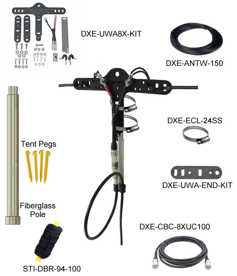 Parts Needed From DX Engineering: 1 DXE-UWA8X-KIT - Universal Wire Antenna Kit for RG-8X 1 DXE-ANTW-150 - #14 Insulated Antenna Wire, 150 Ft. 2 DXE-ECL-24SS - Element Clamp for 1-7/8 & 2 in.