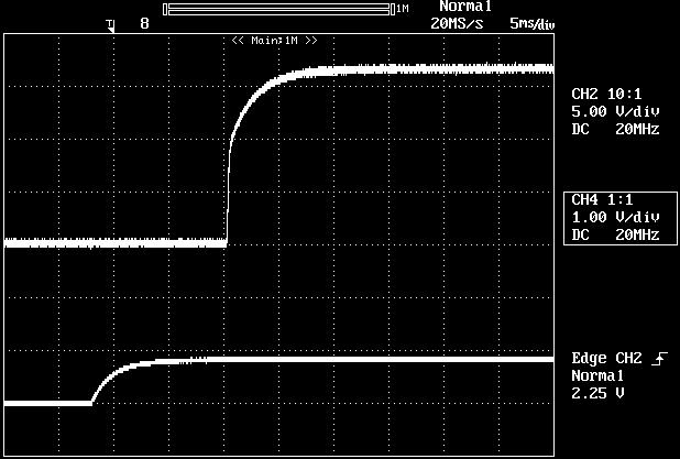 ELECTRICAL CHARACTERISTICS CURVES (CON.) Figure 7: (For positive remote on/off logic)turn-on transient at zero load current (5 ms/div). Vin=48V.