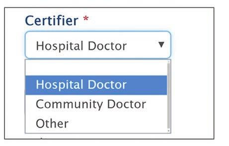 Figure 12: Place of death text entry box Figure 13: Additional text entry box for place of death details Certifier Use the drop down menu select the designation of the certifier.