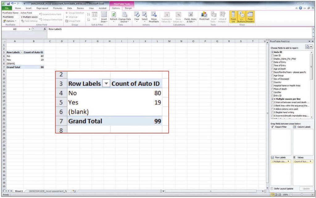 Now you can drag and drop any error label to a row or column box to calculate the errors.