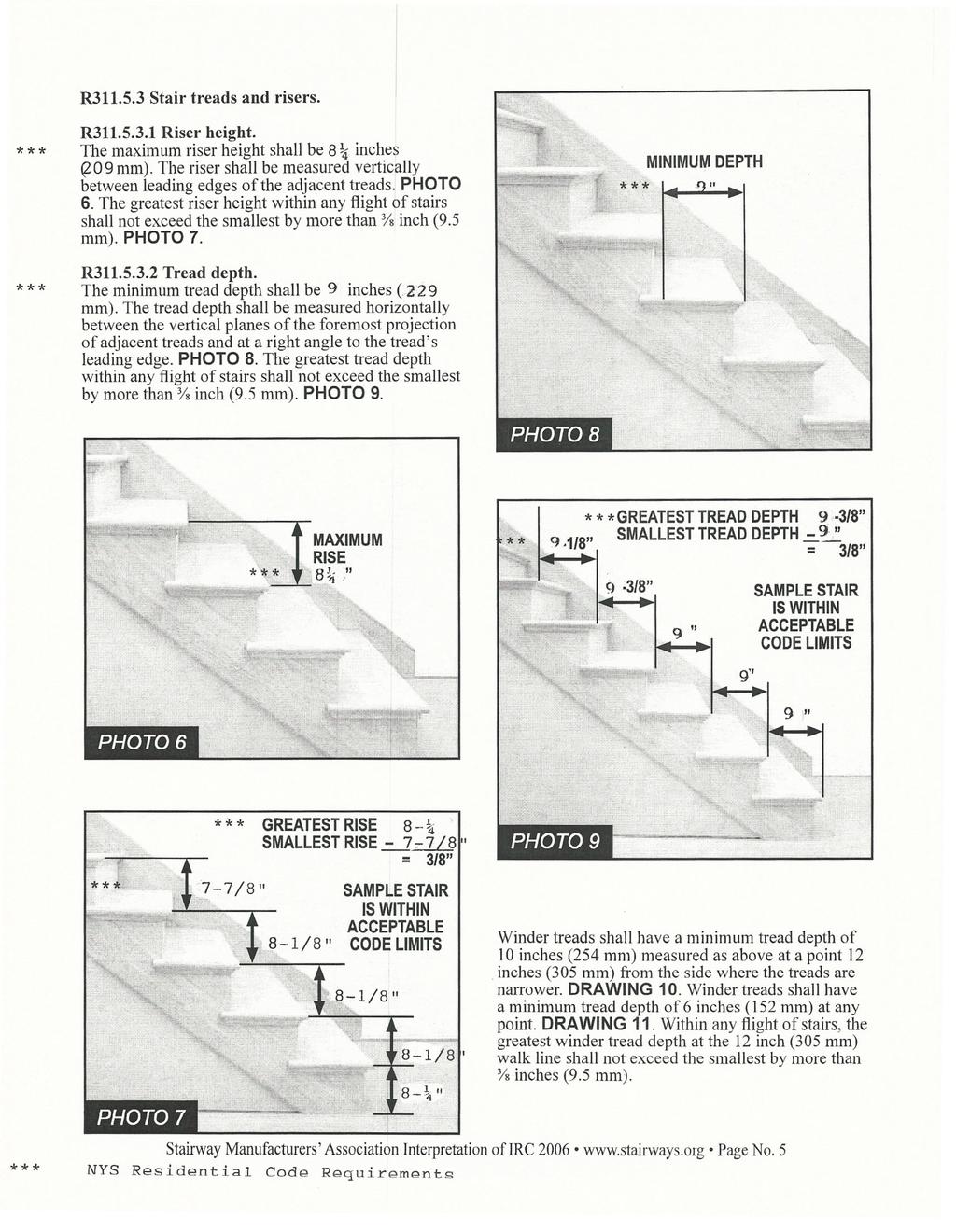 *** *** R311.S.3 Stair treads and risers. R311.S.3.1 Riser height. The maximum riser height shall be 8 ~ inches (? 0 9 mm).