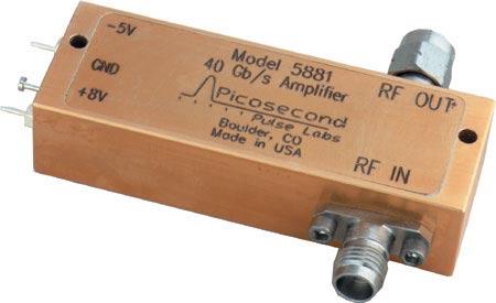 Electro-Absorption Modulator driver or optical receiver amplifier khz - 43 GHz bandwidth 8 ps risetime.