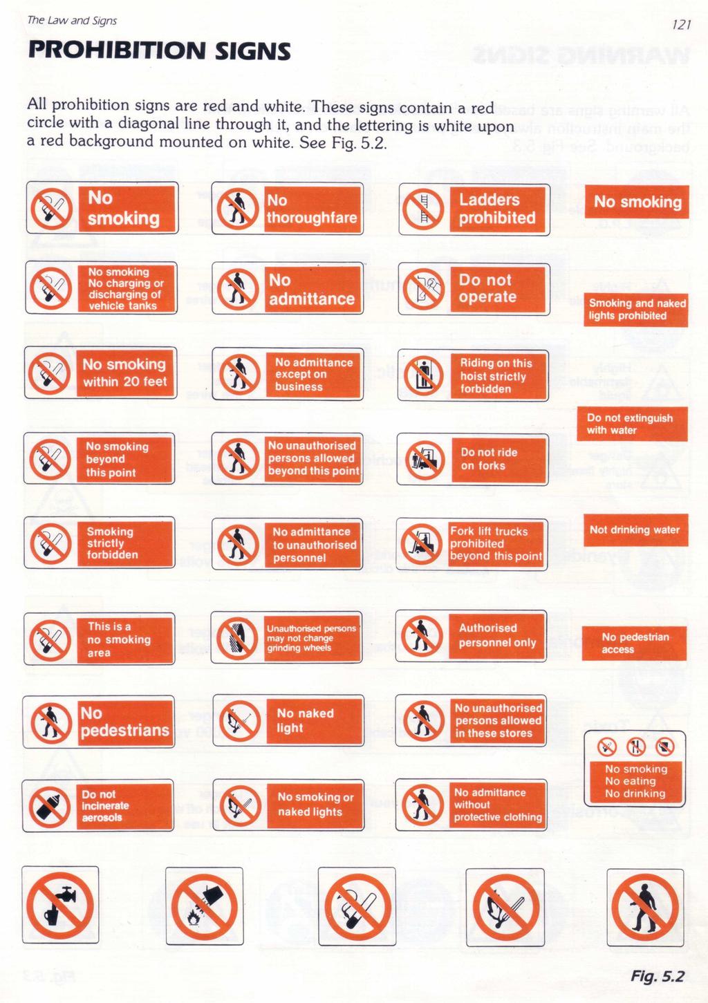 List of Safety signs Key to British and European Standard Safety Signs annex B The principles of colour and design for the different types of safety sign adopted by BS5378 PROHIBITION SIGNS All