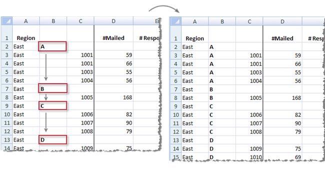 Fill blank cells If you have created a new column for categories, make sure to 䂃 ll the blank cells so that the information is repeated for each row of data, not just